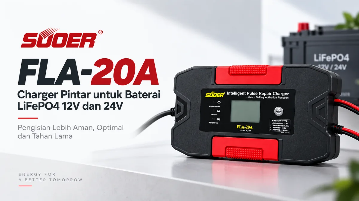 SUOER FLA-20A Charger Pintar untuk Baterai LiFePO4 12V dan 24V