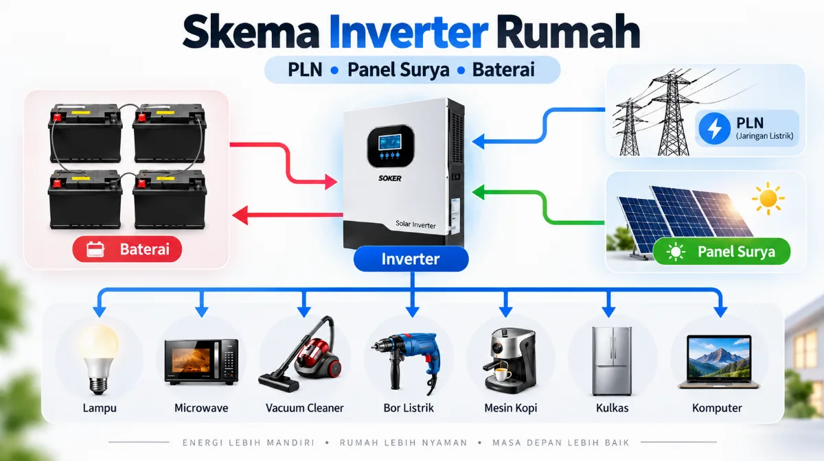 Memahami Sistem Inverter Rumah: Menggabungkan PLN, Panel Surya, dan Baterai untuk Energi yang Lebih Efisien