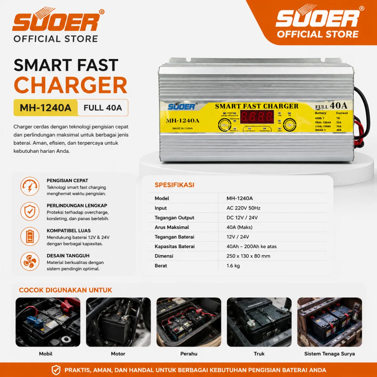 SUOER CHARGER AKI MH-1240 12V 40A (DISPLAY)