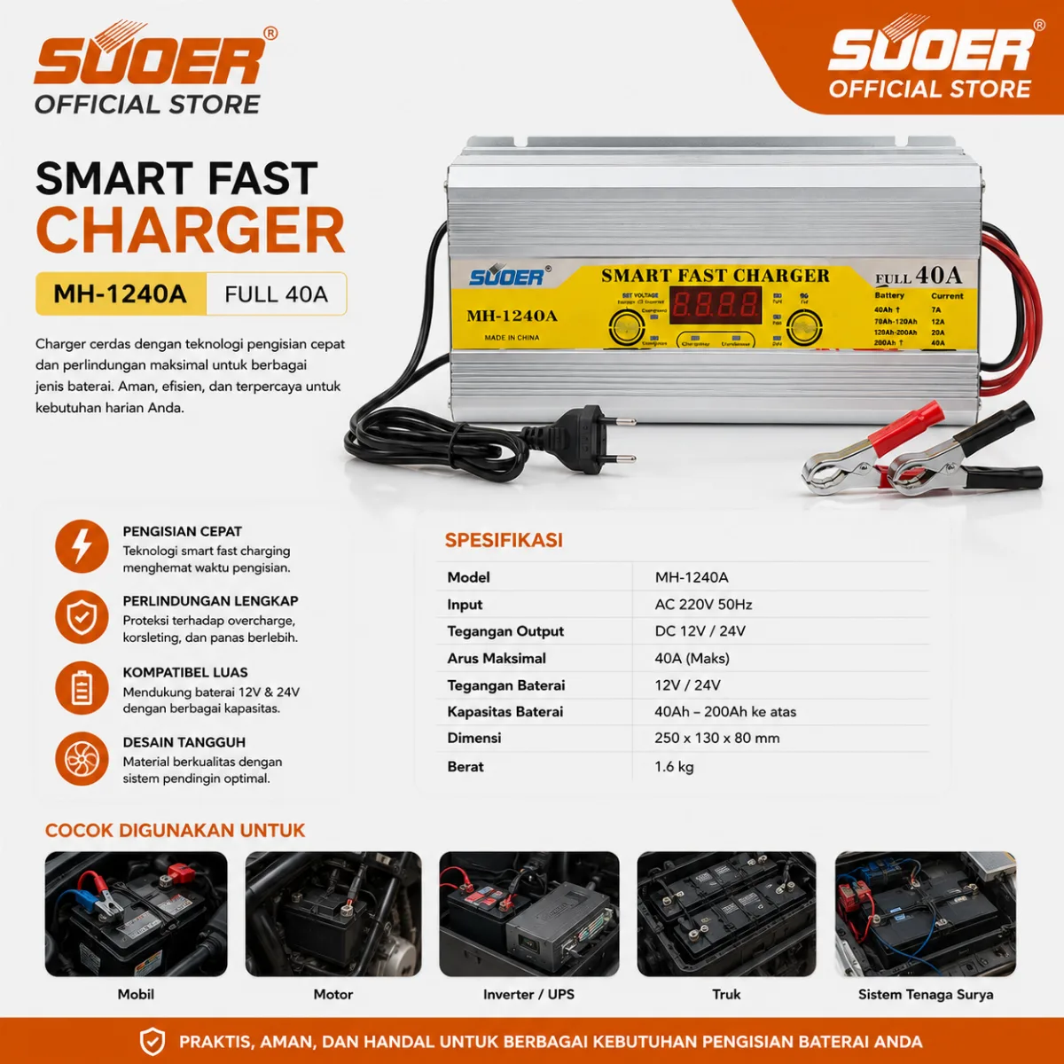 SUOER CHARGER AKI MH-1240 12V 40A (DISPLAY)