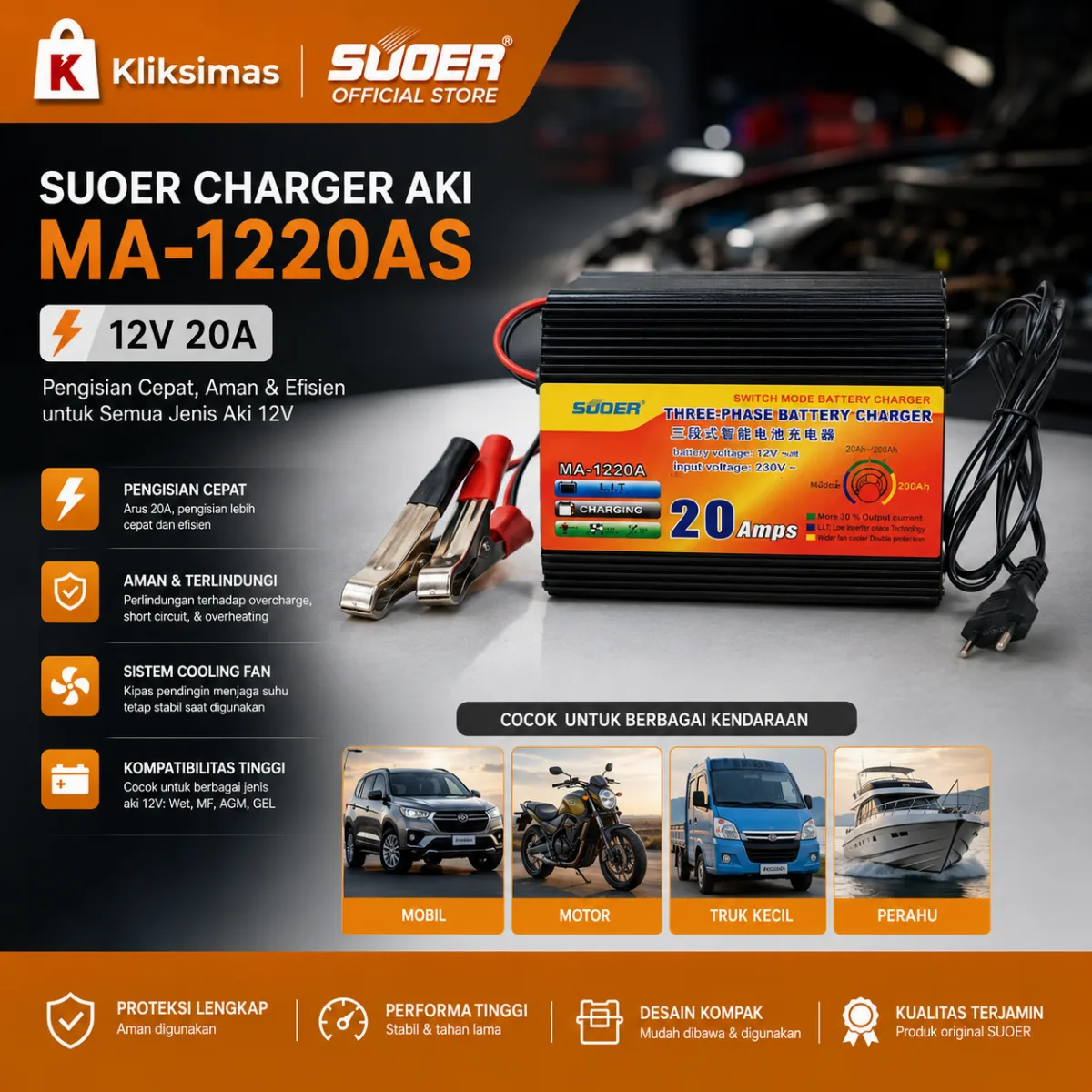 SUOER CHARGER AKI MA-1220AS 12V 20A