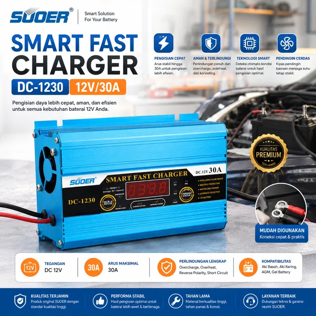 SUOER CHARGER AKI DC-1230 12V 30A DIGITAL DISPLAY