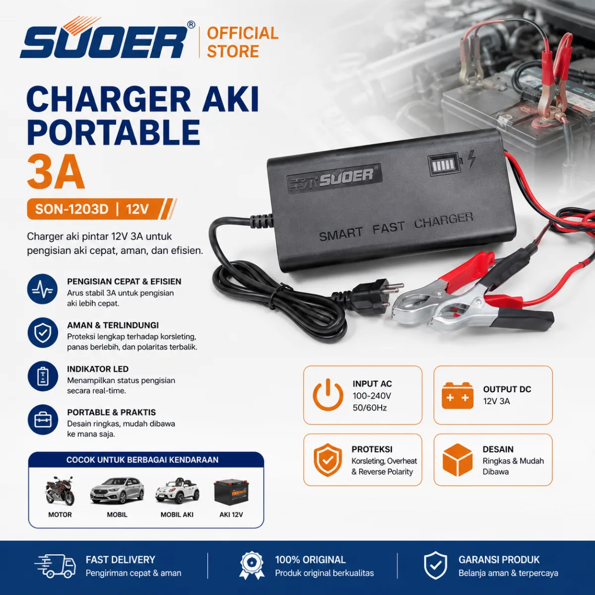 SUOER CHARGER AKI SON-1203D 12V 3A