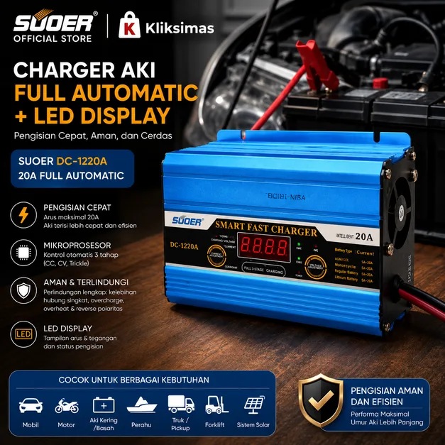 CHARGER AKI DC-1220 20A FULL AUTOMATIC+LED DISPLAY SUOER