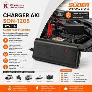 SUOER CHARGER AKI SON-1205 12V 5A (SMART FAST CHARGING)