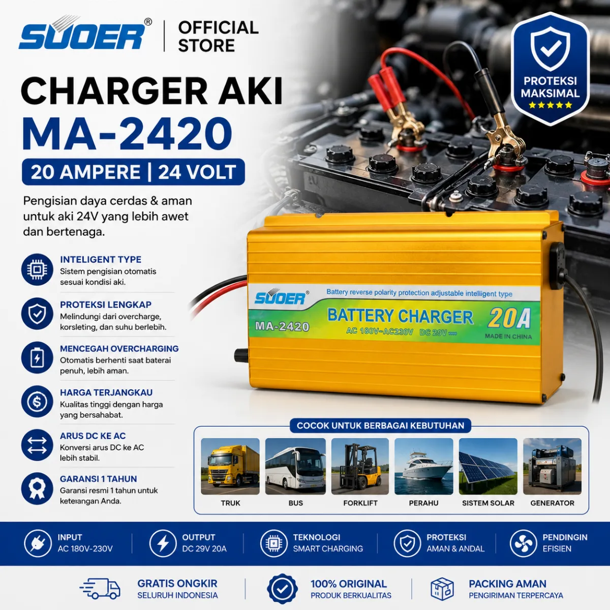 SUOER CHARGER AKI MA-2420 24V 20A