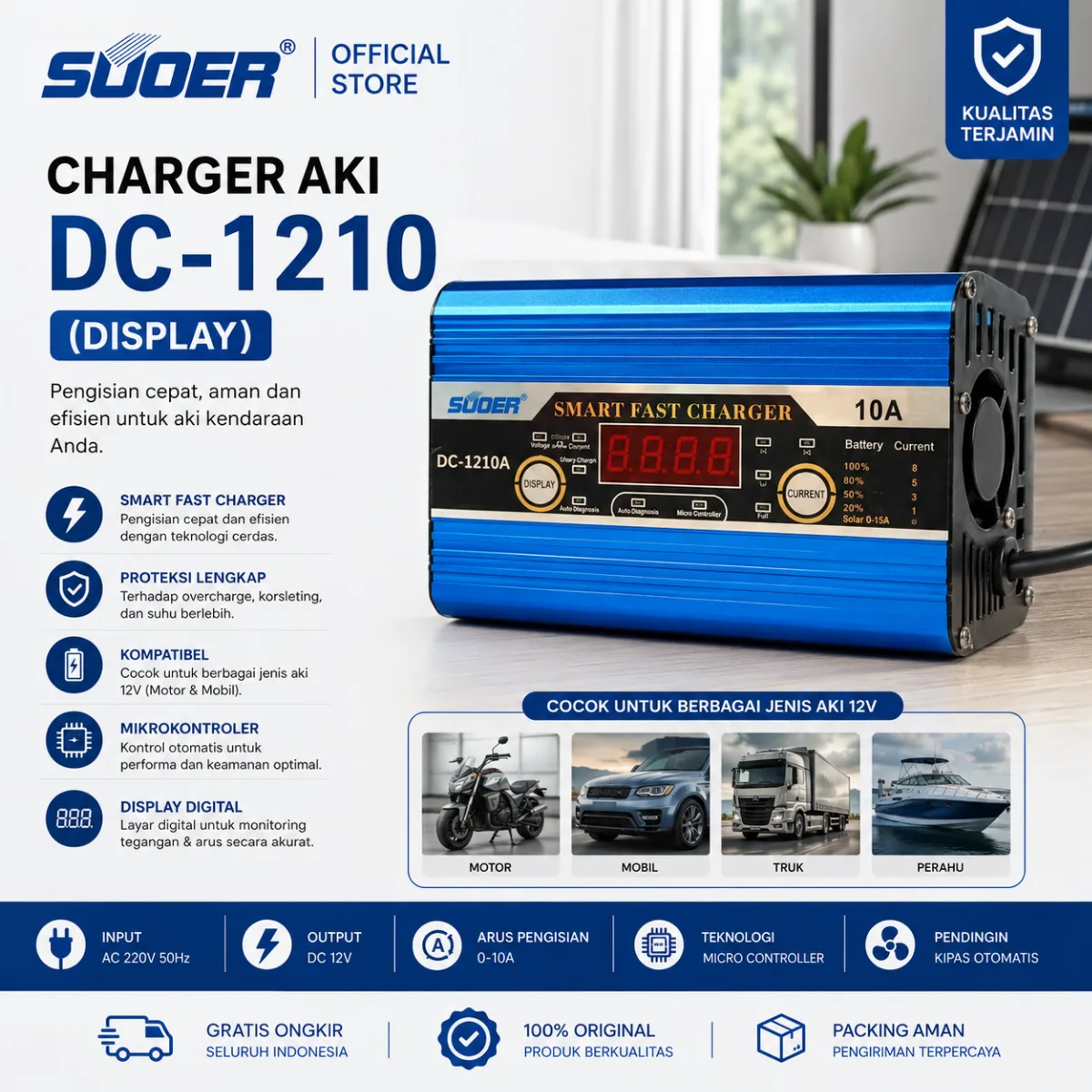 SUOER CHARGER AKI DC-1210 12V 10A (DISPLAY)