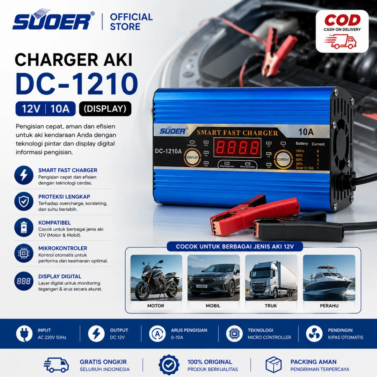 SUOER CHARGER AKI DC-1210 12V 10A (DISPLAY)