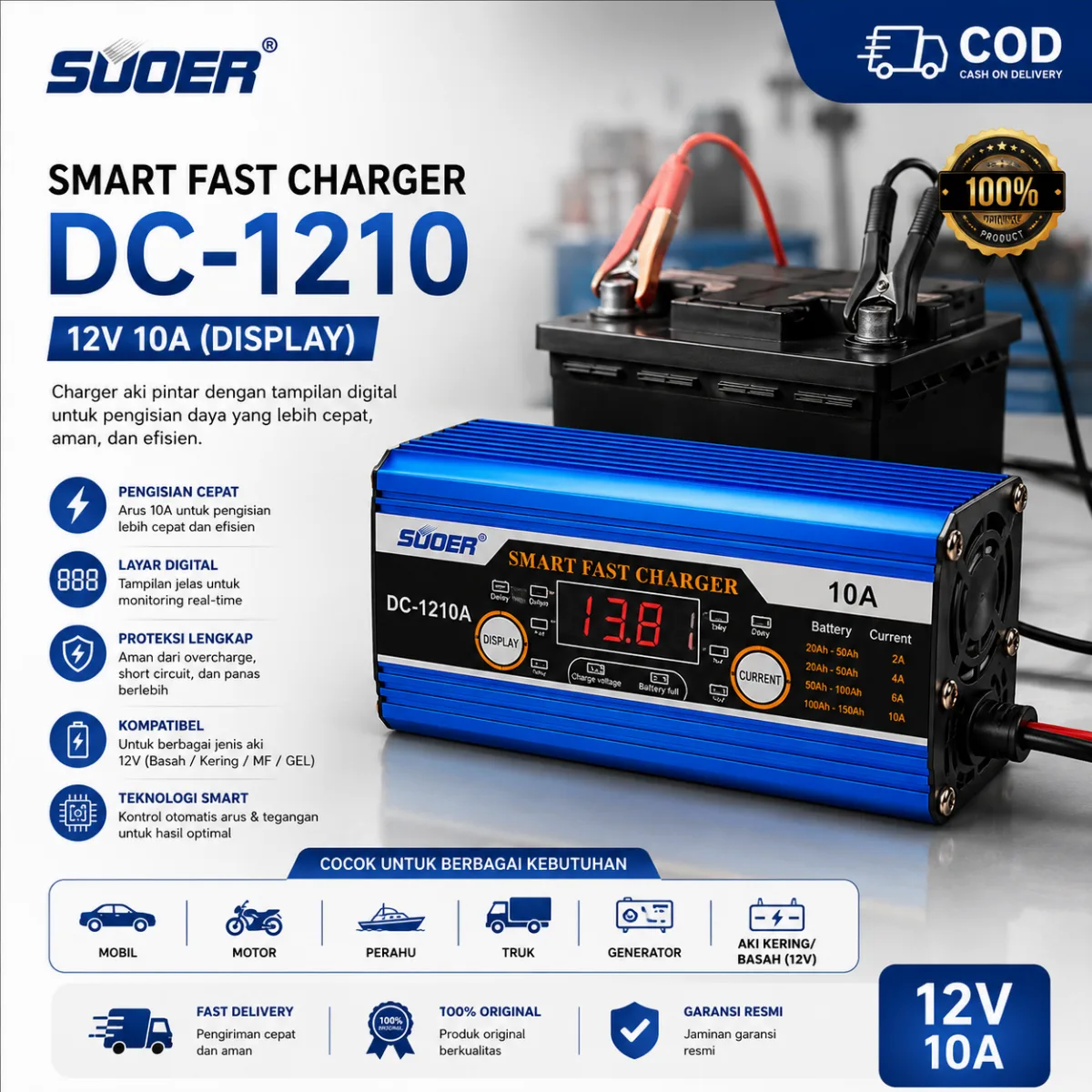 SUOER CHARGER AKI DC-1210 12V 10A (DISPLAY)