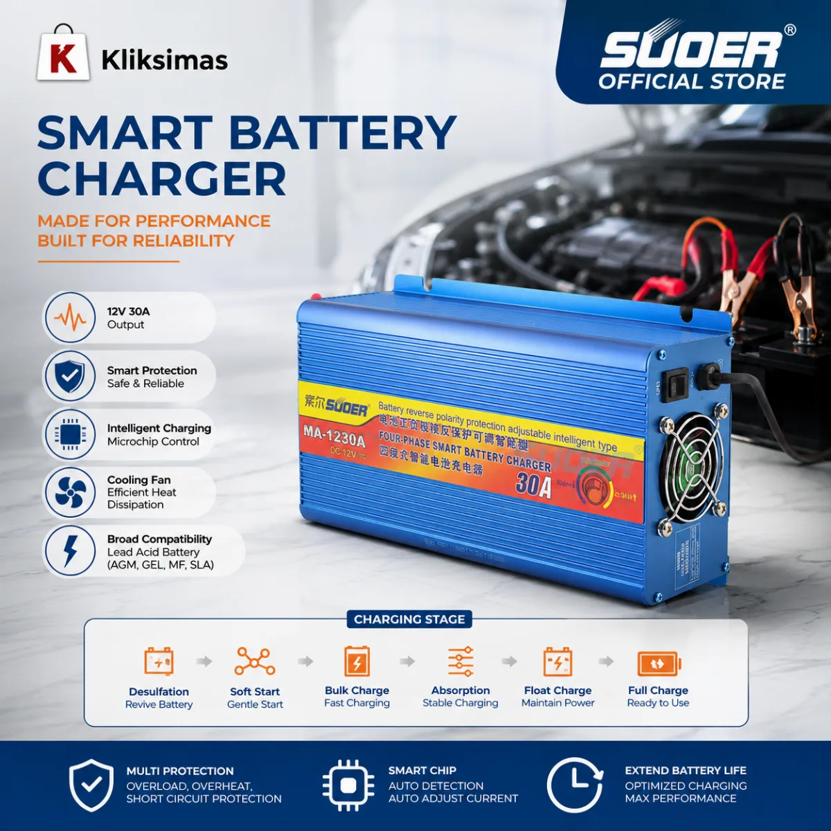 SUOER CHARGER AKI MA-1230 12V 30A