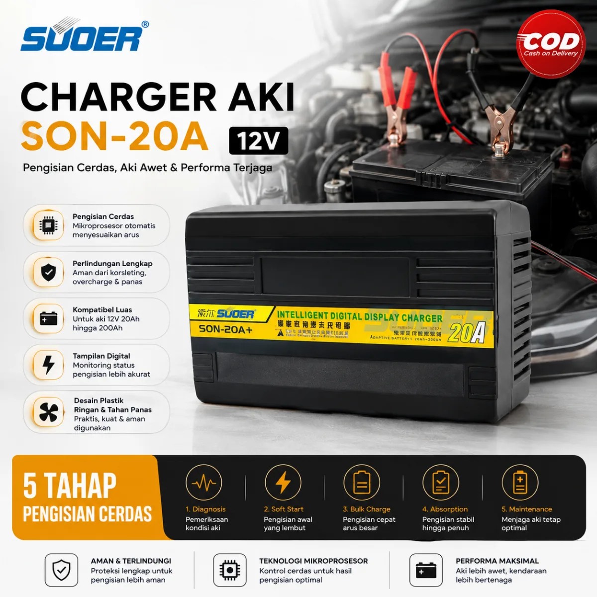 SUOER CHARGER AKI 12V SON-20A (BODY PLASTIK)