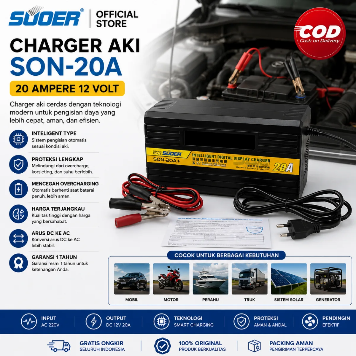 SUOER CHARGER AKI 12V SON-20A (BODY PLASTIK)