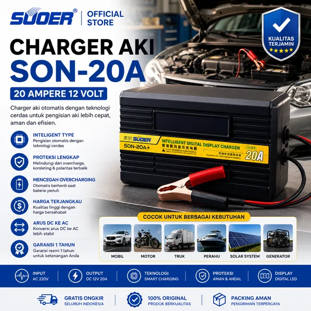 SUOER CHARGER AKI 12V SON-20A (BODY PLASTIK)