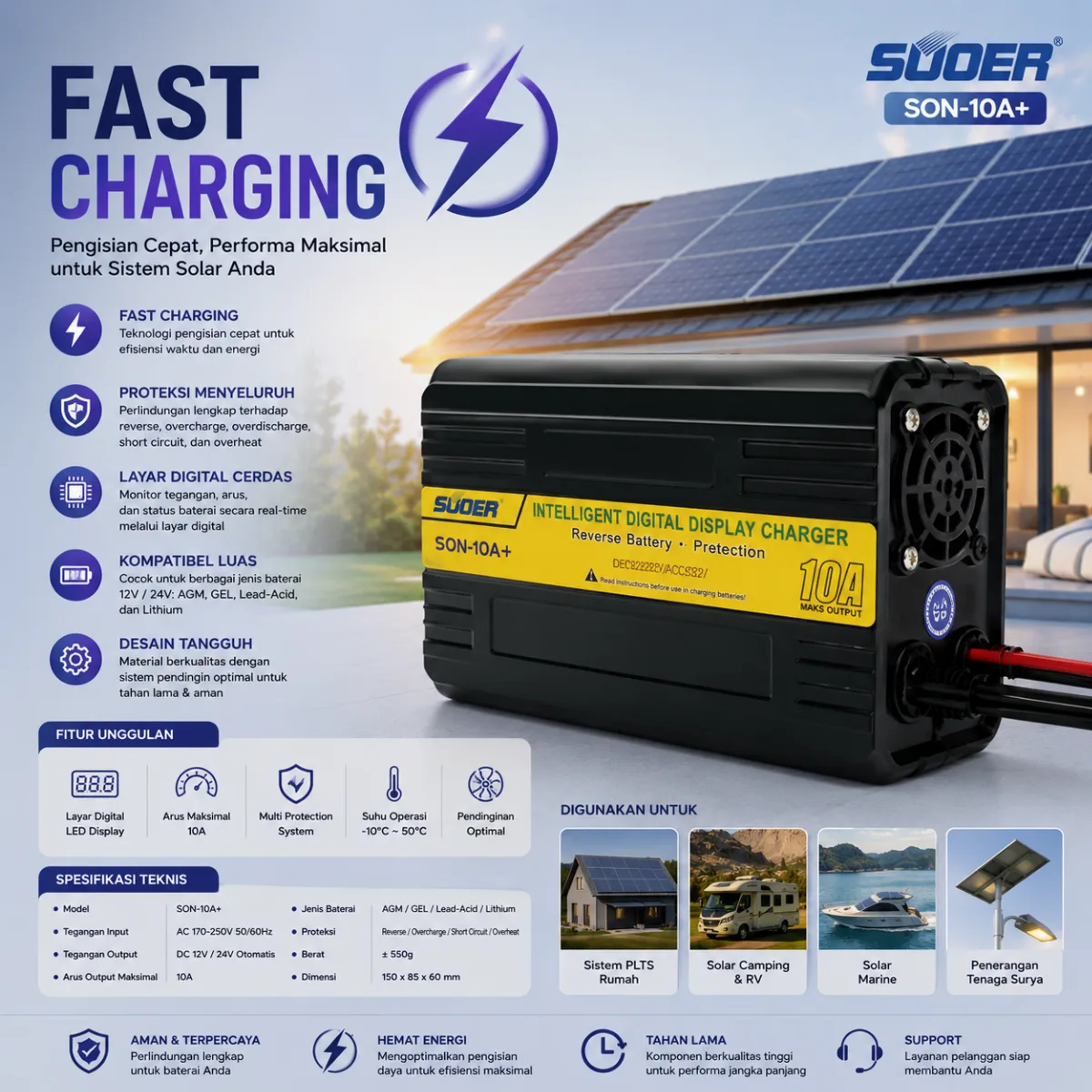 SUOER CHARGER AKI 12V SON-10A (BODY PLASTIK)