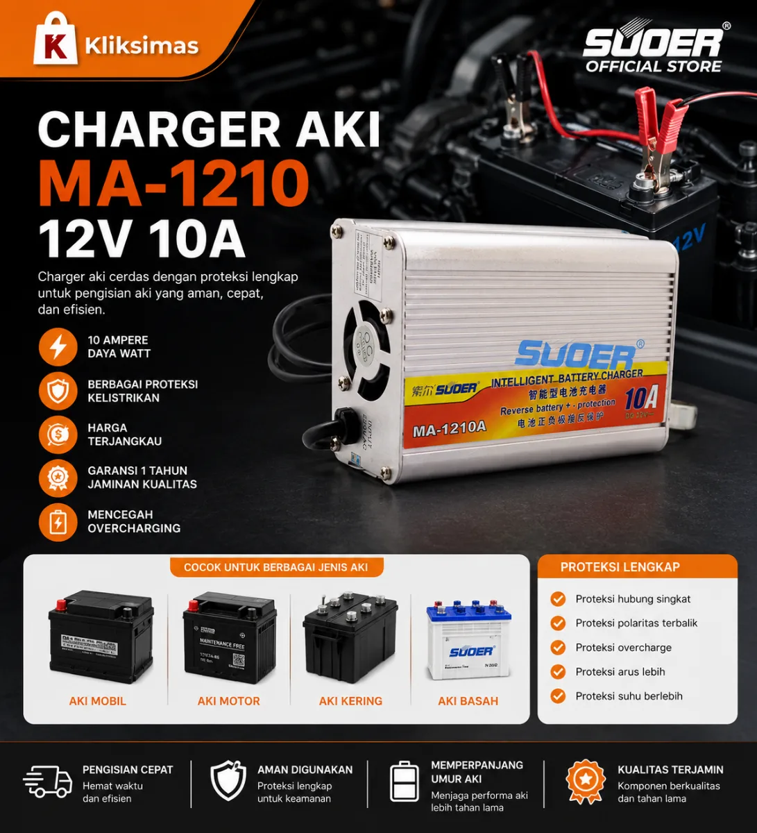 SUOER CHARGER AKI MA-1210 12V 10A