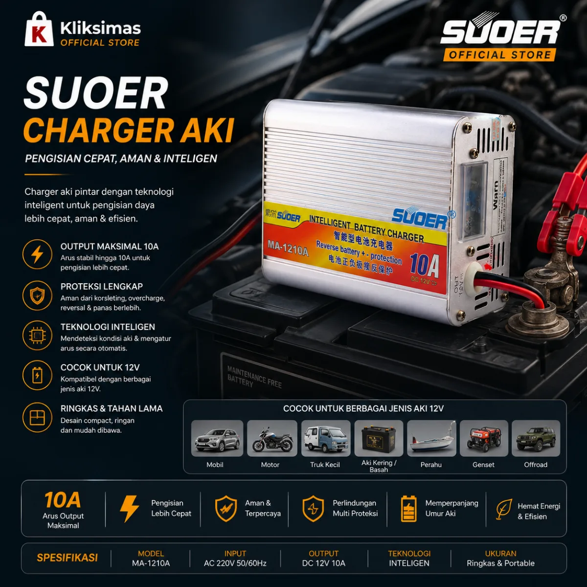 SUOER CHARGER AKI MA-1210 12V 10A