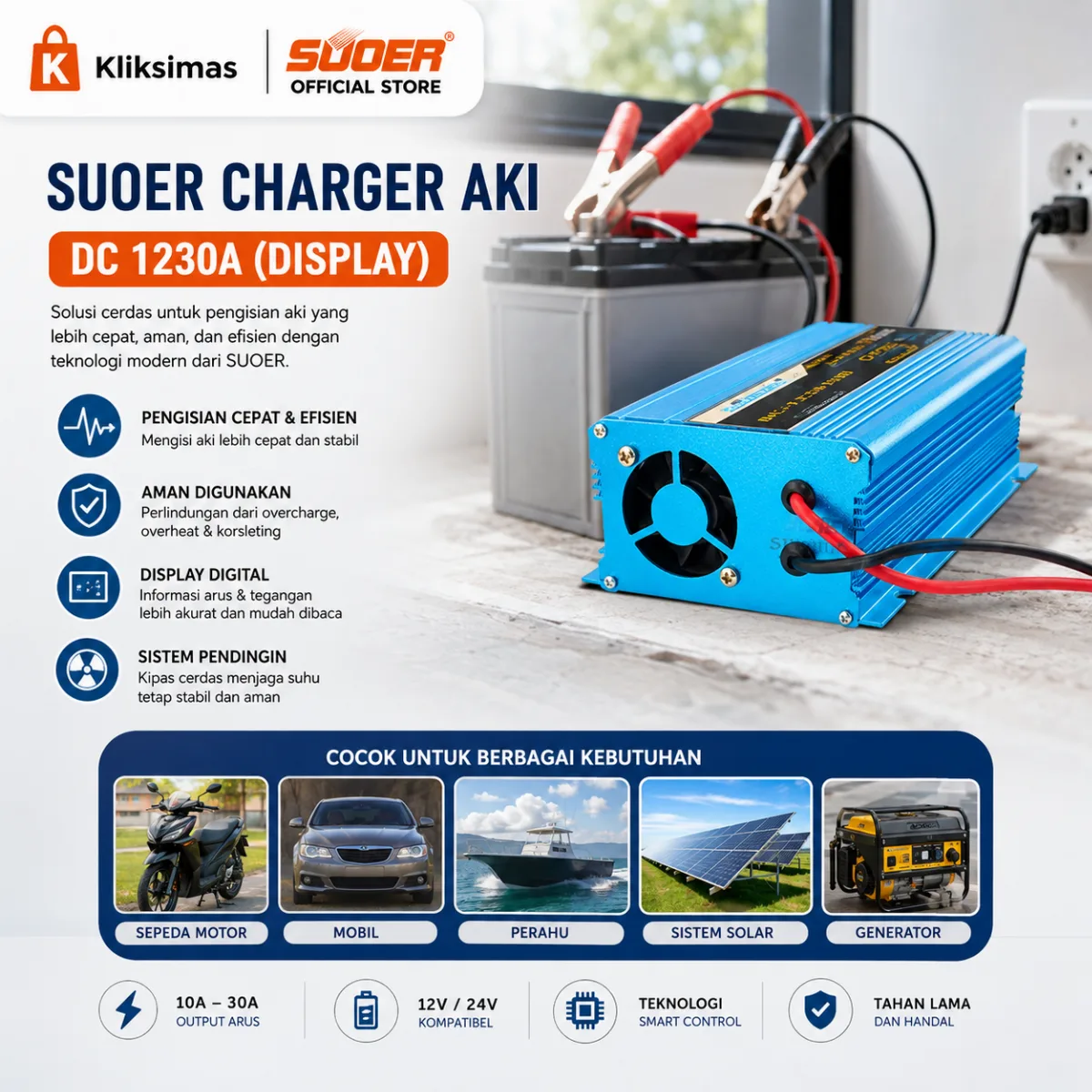 SUOER CHARGER AKI DC 1230A (DISPLAY)