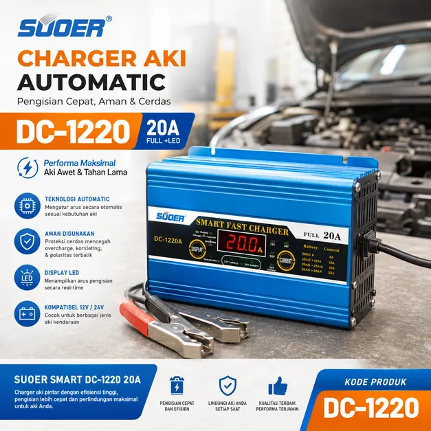 Charger Aki Automatic suoer smart DC-1220 20A Full +Led