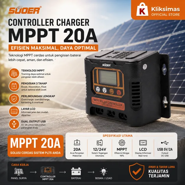 SUOER Controller Charger MPPT 20A 12V/24V