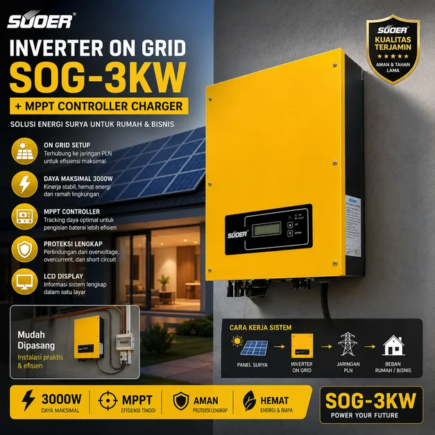INVERTER ON GRID SOG-3KW + MPPT CONTROLLER CHARGER SUOER