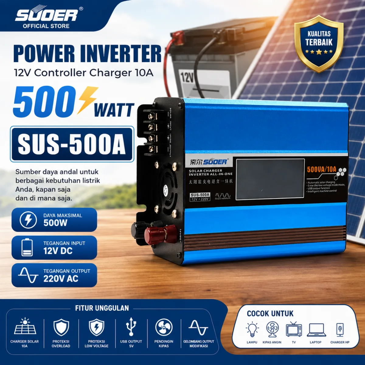 SUOER Power Inverter SUS 500 500 Watt 12V Controller Charger