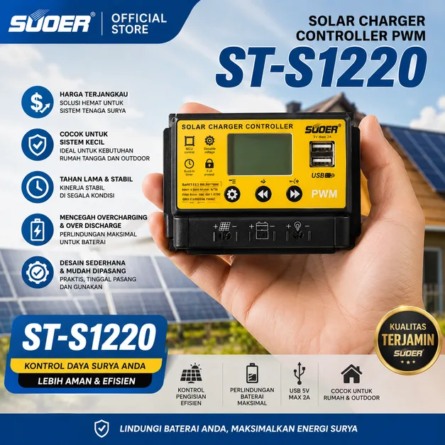 SUOER Solar Charge Controller ST-S1220 PWM 20A