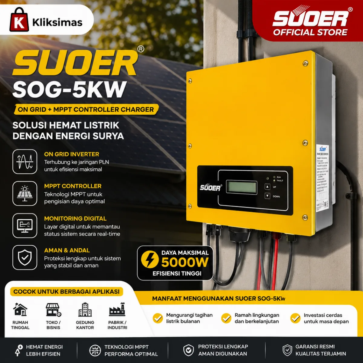 SUOER INVERTER SOG-5KW ON GRID + MPPT CONTROLLER CHARGER