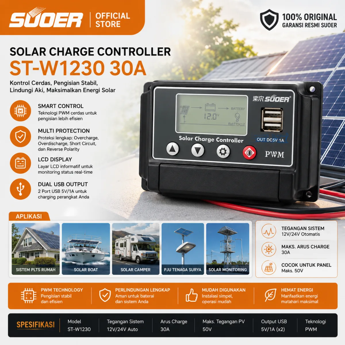SUOER CONTROLLER CHARGER ST-W 1230 30A