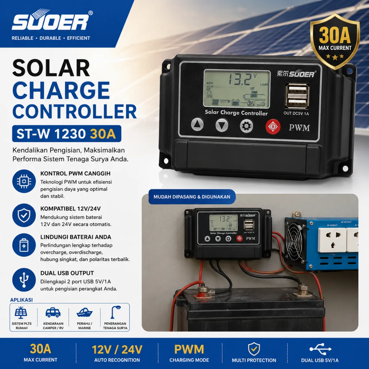 SUOER CONTROLLER CHARGER ST-W 1230 30A