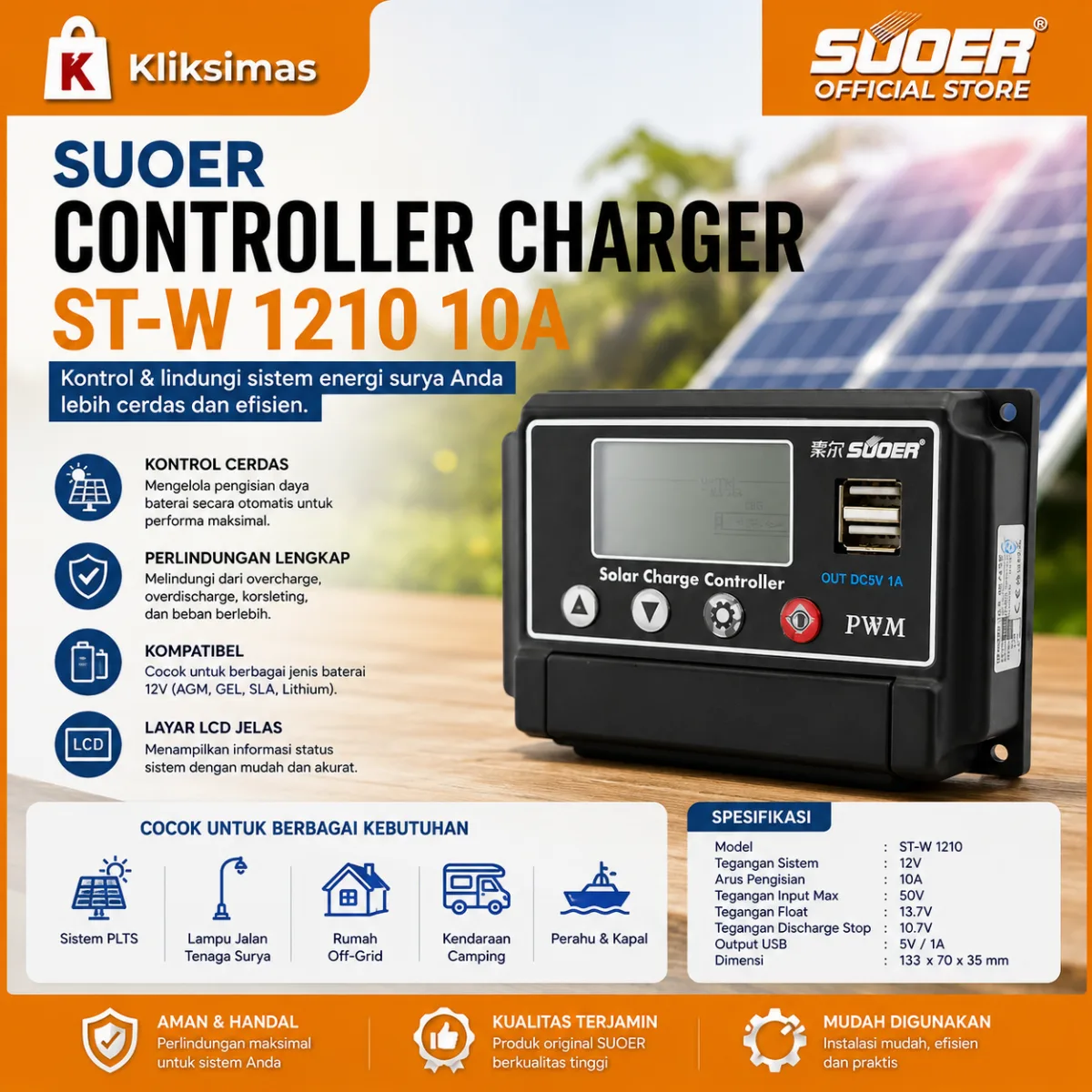 SUOER CONTROLLER CHARGER ST-W 1210 10A