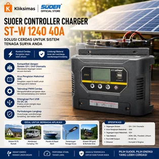SUOER Solar Charge Controller ST-W 1240 40A PWM LCD 12V/24V
