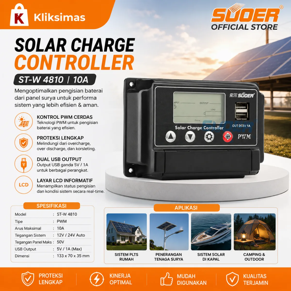 SUOER Solar Charge Controller ST-W 4810 10A