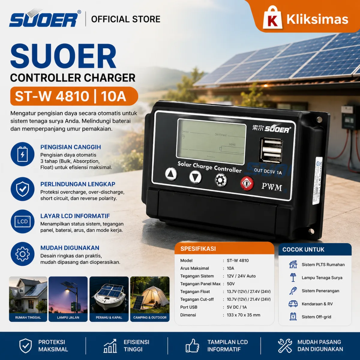 SUOER Solar Charge Controller ST-W 4810 10A