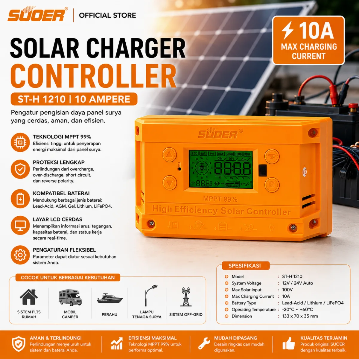SUOER CONTROLLER CHARGER ST-H 1210 10 AMPERE