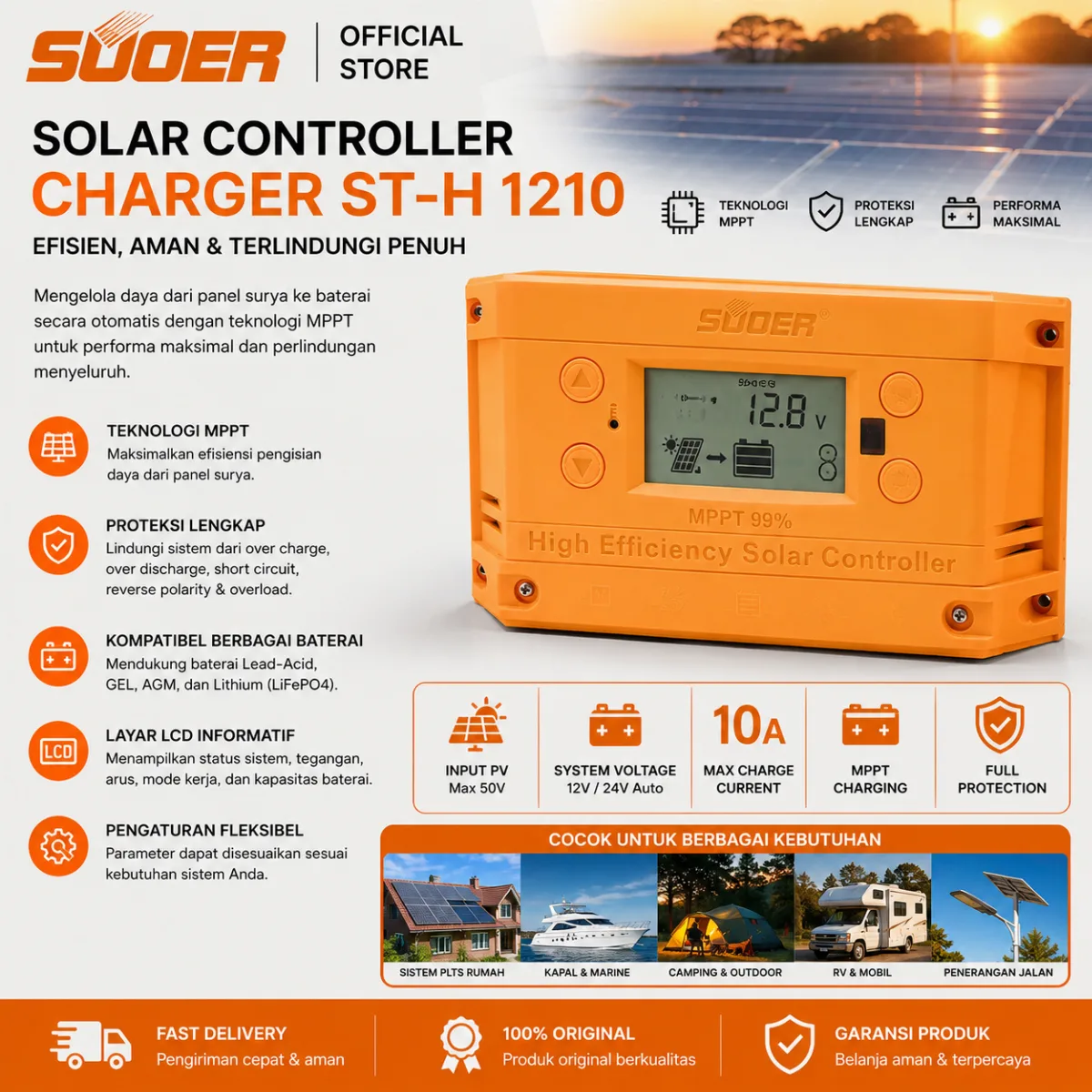 SUOER CONTROLLER CHARGER ST-H 1210 10 AMPERE