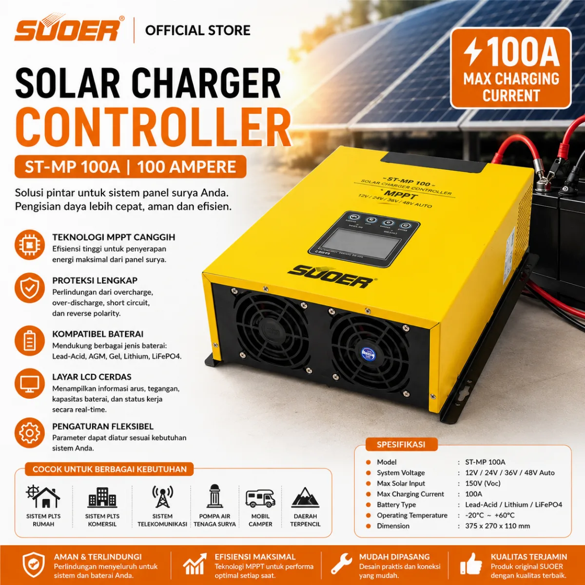 SUOER CONTROLLER CHARGER ST-MP 100 AMPERE