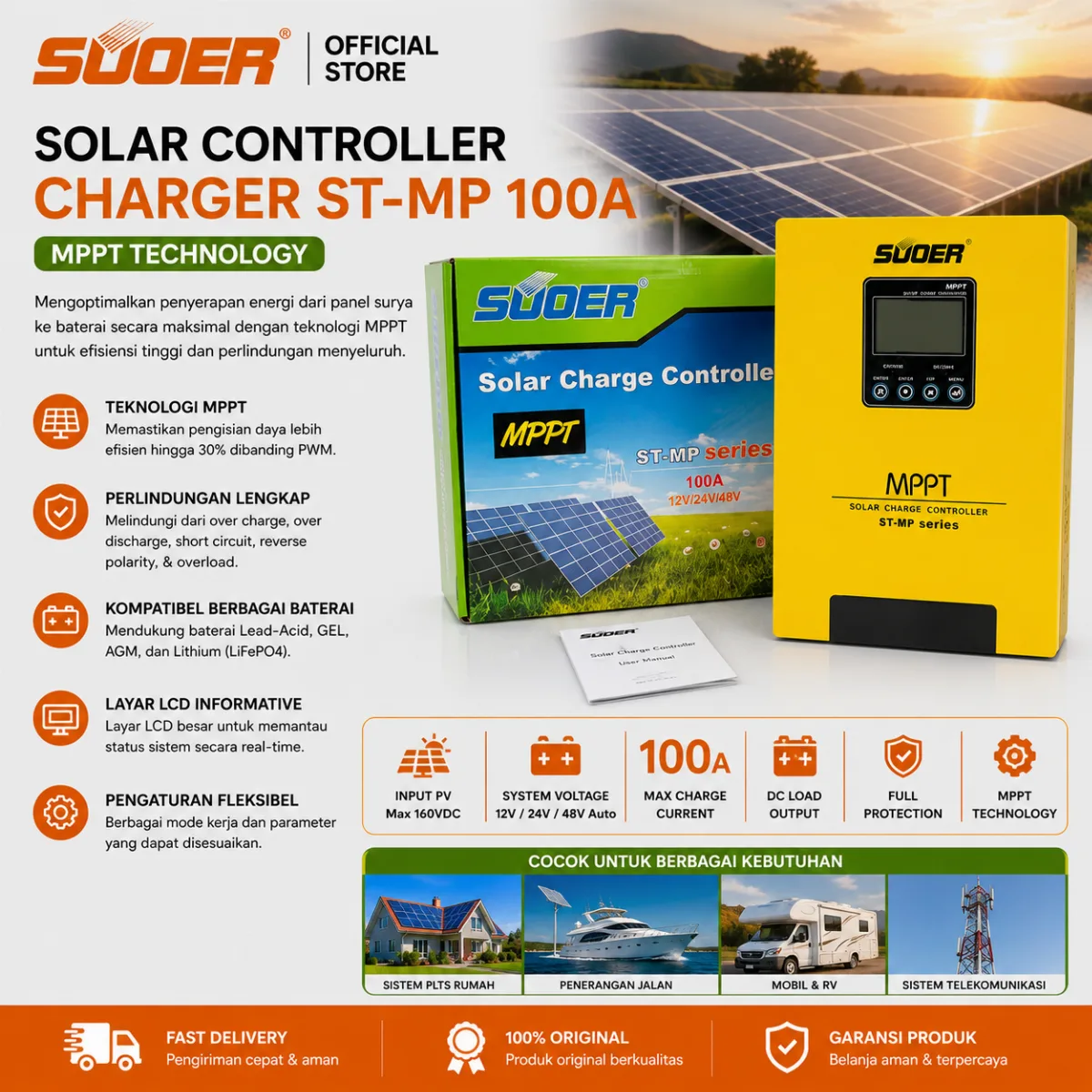 SUOER CONTROLLER CHARGER ST-MP 100 AMPERE