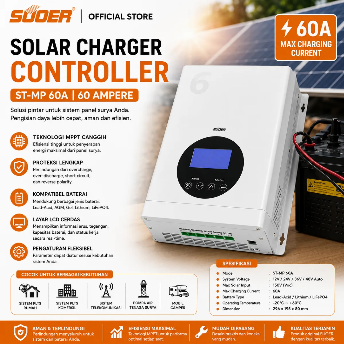 SUOER CONTROLLER CHARGER ST-MP 60 AMPERE