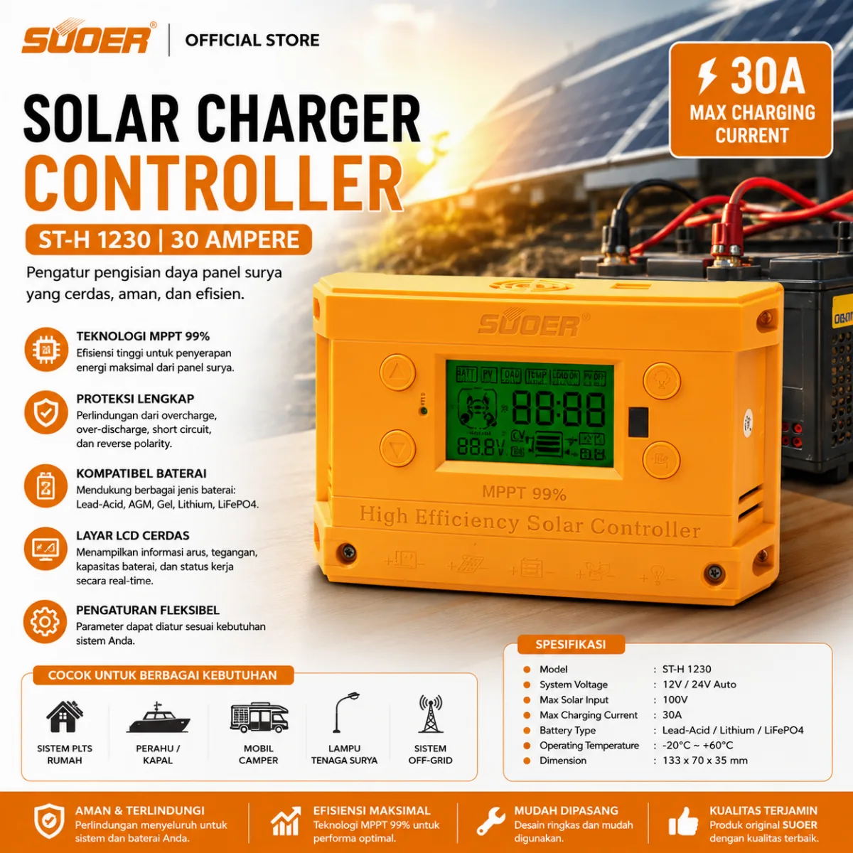 SUOER CONTROLLER CHARGER ST-H 1230 30 AMPERE