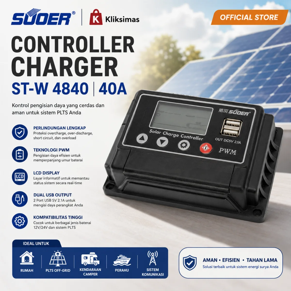 SUOER Solar Charge Controller ST-W 4840 40A PWM