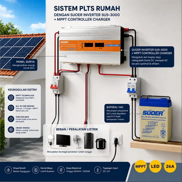 SUOER Inverter SUS-3000 MPPT Photovoltaic All In One 3000W 12V