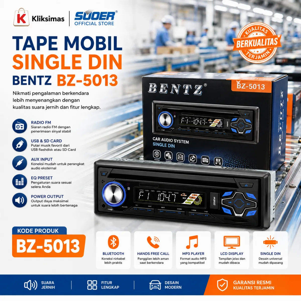 BENTZ BZ-5013 TAPE MOBIL SINGLE DIN
