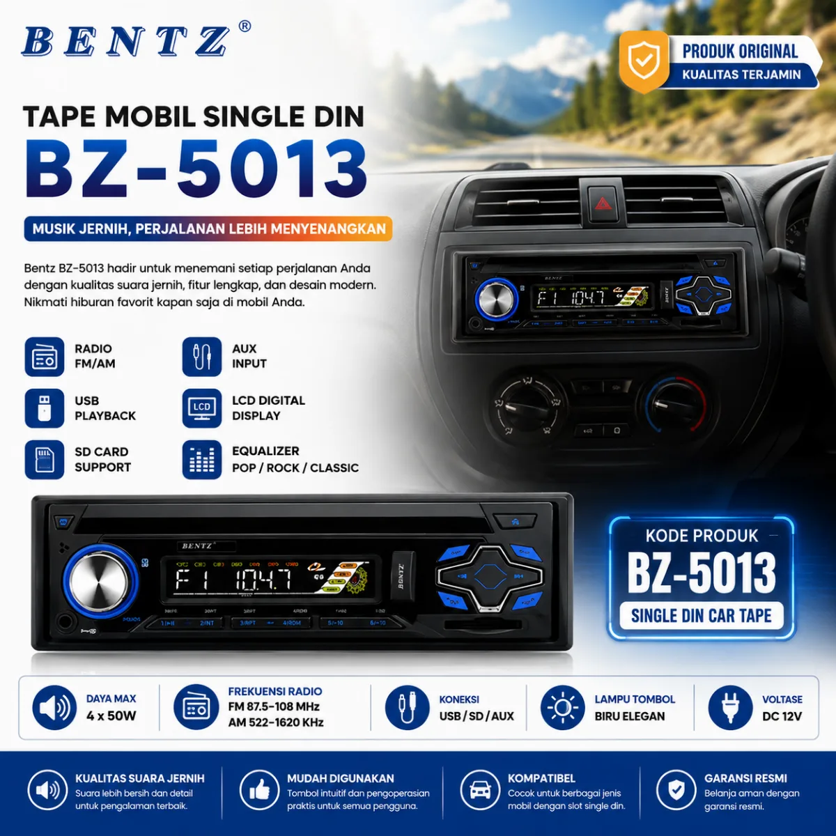 BENTZ BZ-5013 TAPE MOBIL SINGLE DIN