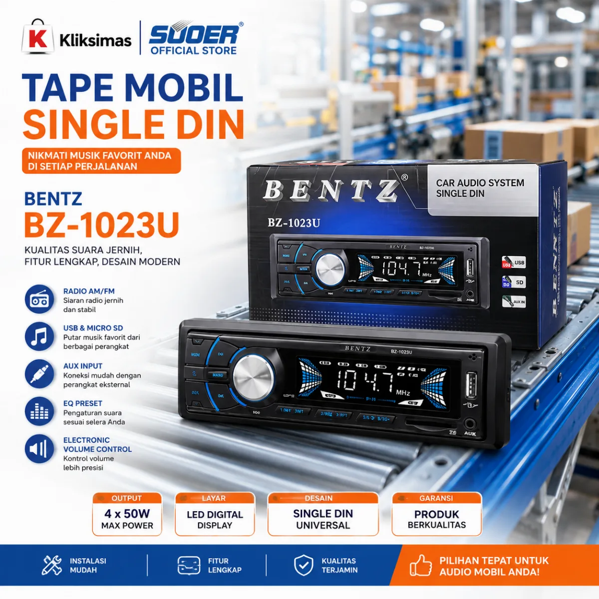 BENTZ BZ-1023U TAPE MOBIL SINGLE DIN / HEAD UNIT MOBIL