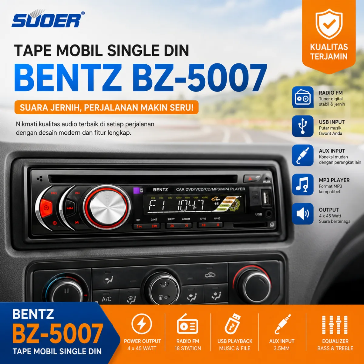 TAPE MOBIL SINGLE DIN BZ-5007 BENTZ