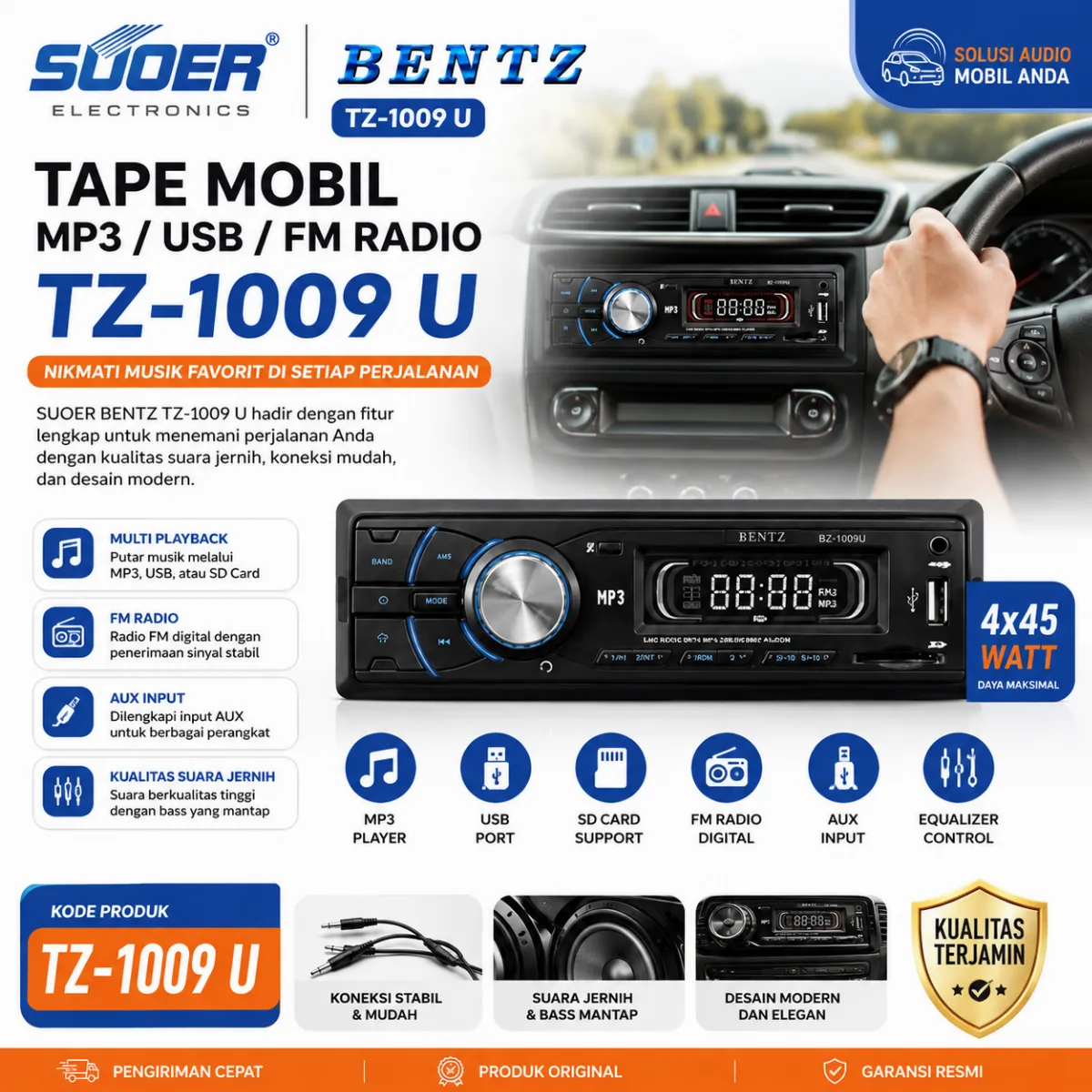 TAPE MOBIL MP3 / USB / FM RADIO BENTZ 1009U