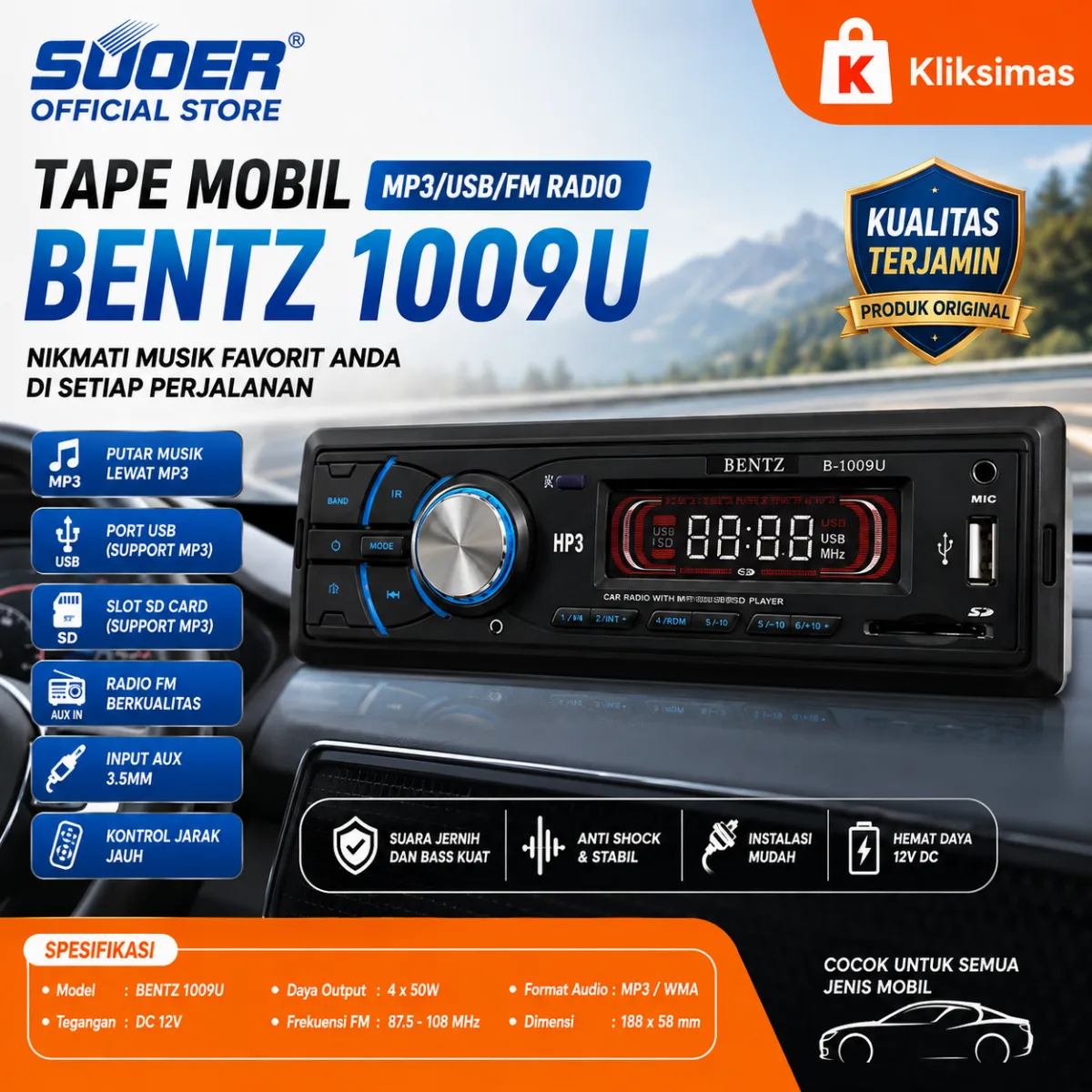 TAPE MOBIL MP3 / USB / FM RADIO BENTZ 1009U