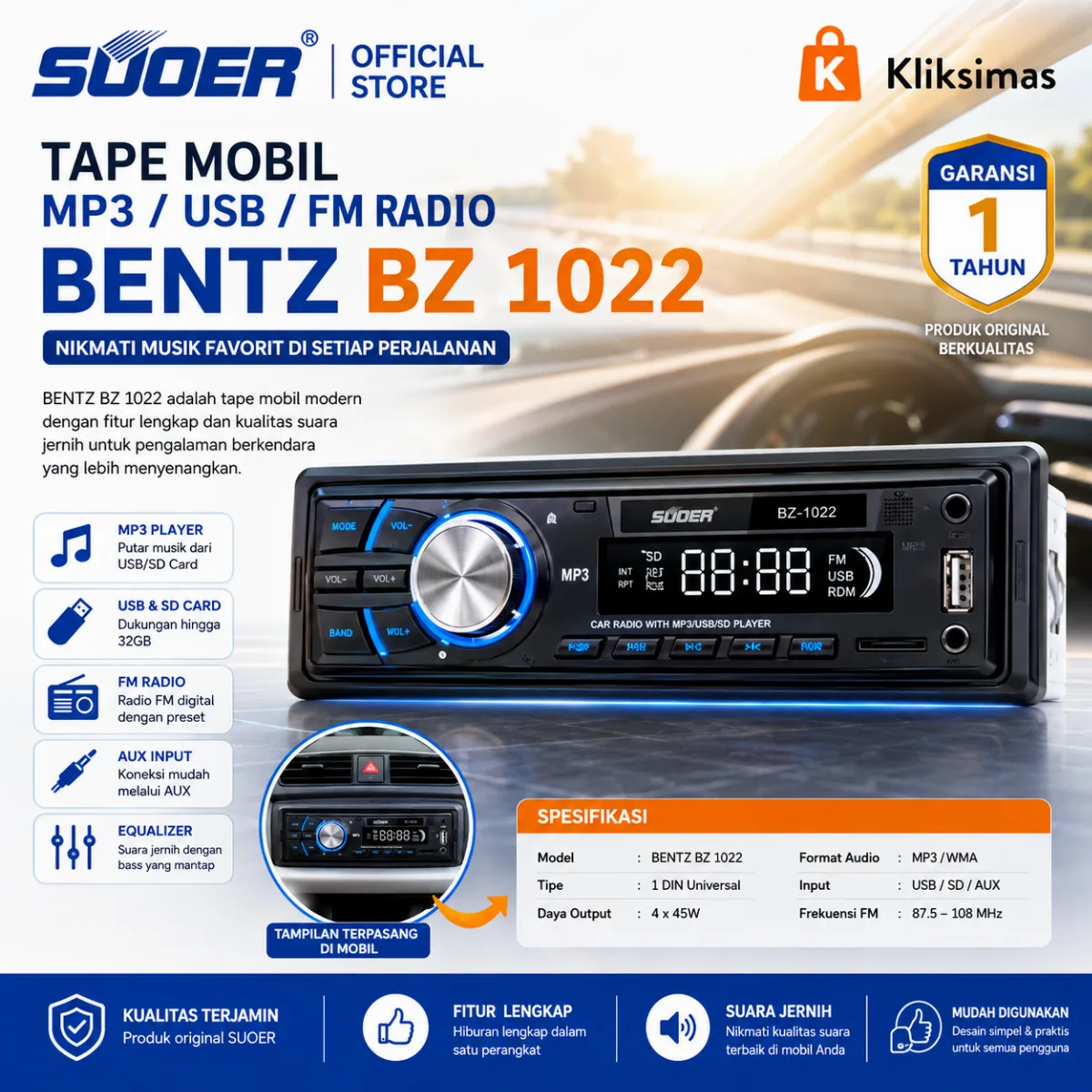 TAPE MOBIL MP3 / USB / FM RADIO BENTZ