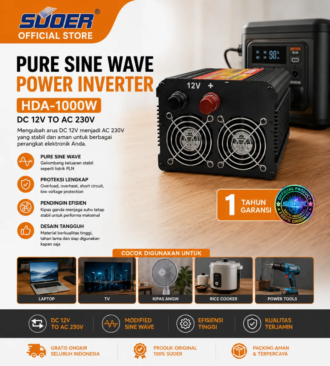 SUOER INVERTER HDA 1000 WATT MODIFIED SINE WAVE