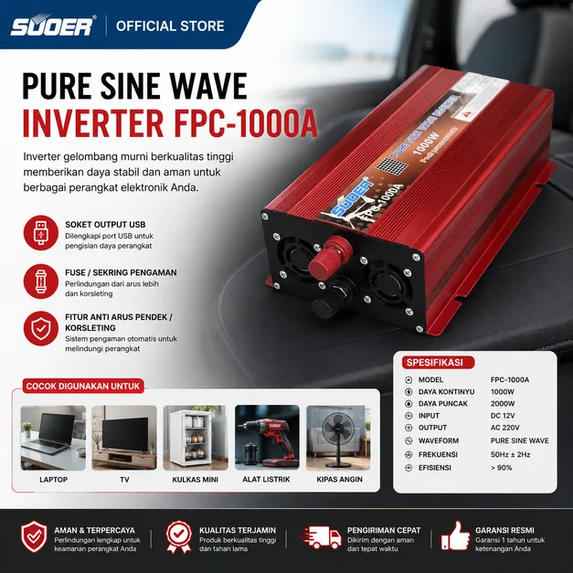 Suoer Inverter FPC 1000 12V Sinus Murni